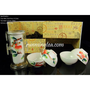 Jingdezhen Lychee Hand-painting Easy Tea-maker &amp; Four Cups, en una caja de regalo